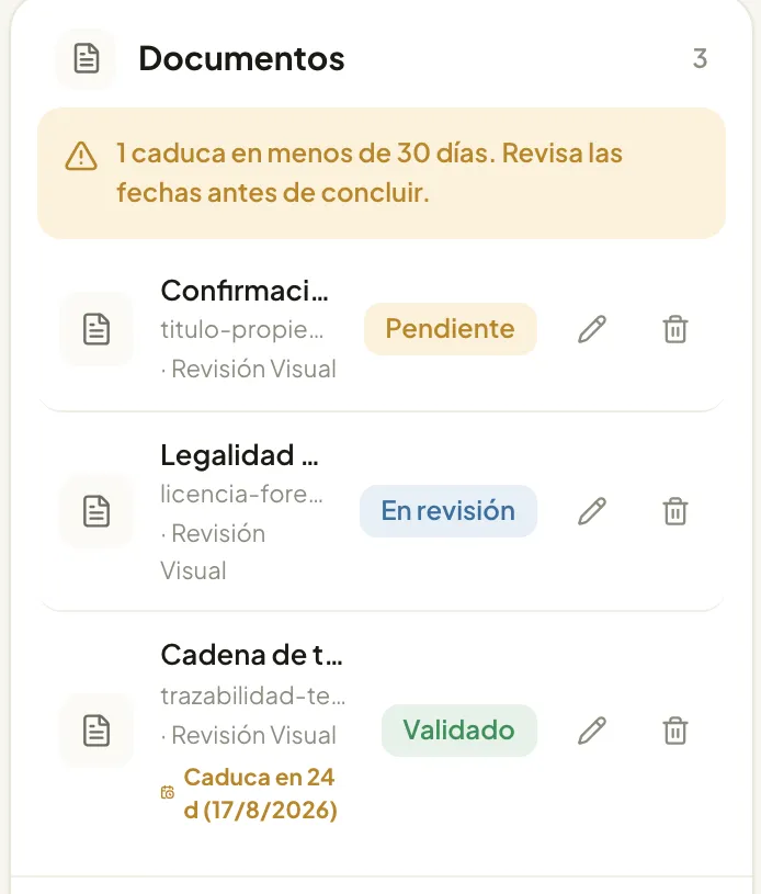 Case-file documents with their review state